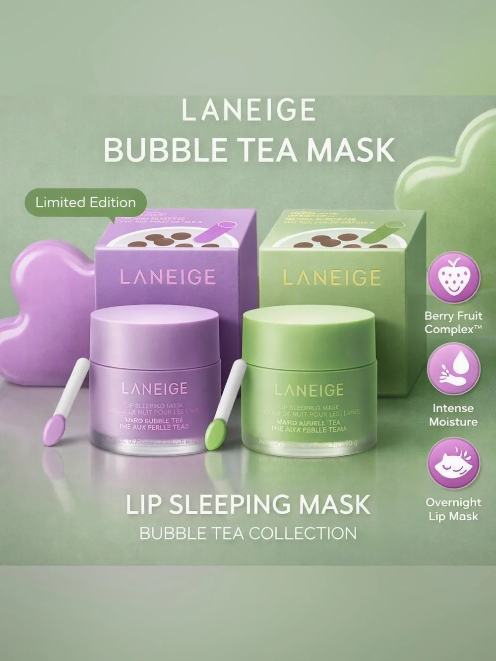 Laneige Lip Sleeping Mask • Bubble Tea Collection Duo • Matcha & Taro NEW IN BOX